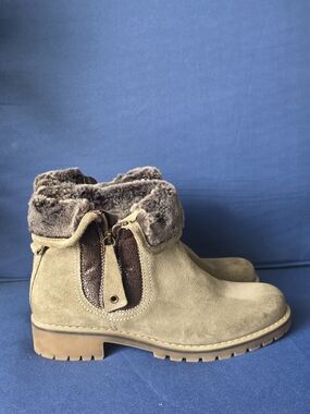 Eric Michael Portugal Suede Faux Fur Winter Boots Beige Zip Ankle Booties Sz 7